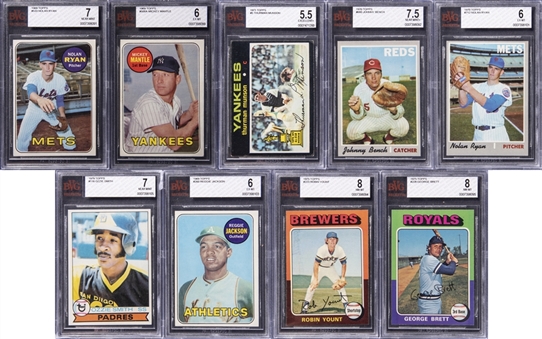 Hall of Fame & Stars BGS Graded Card Collection (9) Featuring Mickey Mantle, Nolan Ryan, George Brett & More!